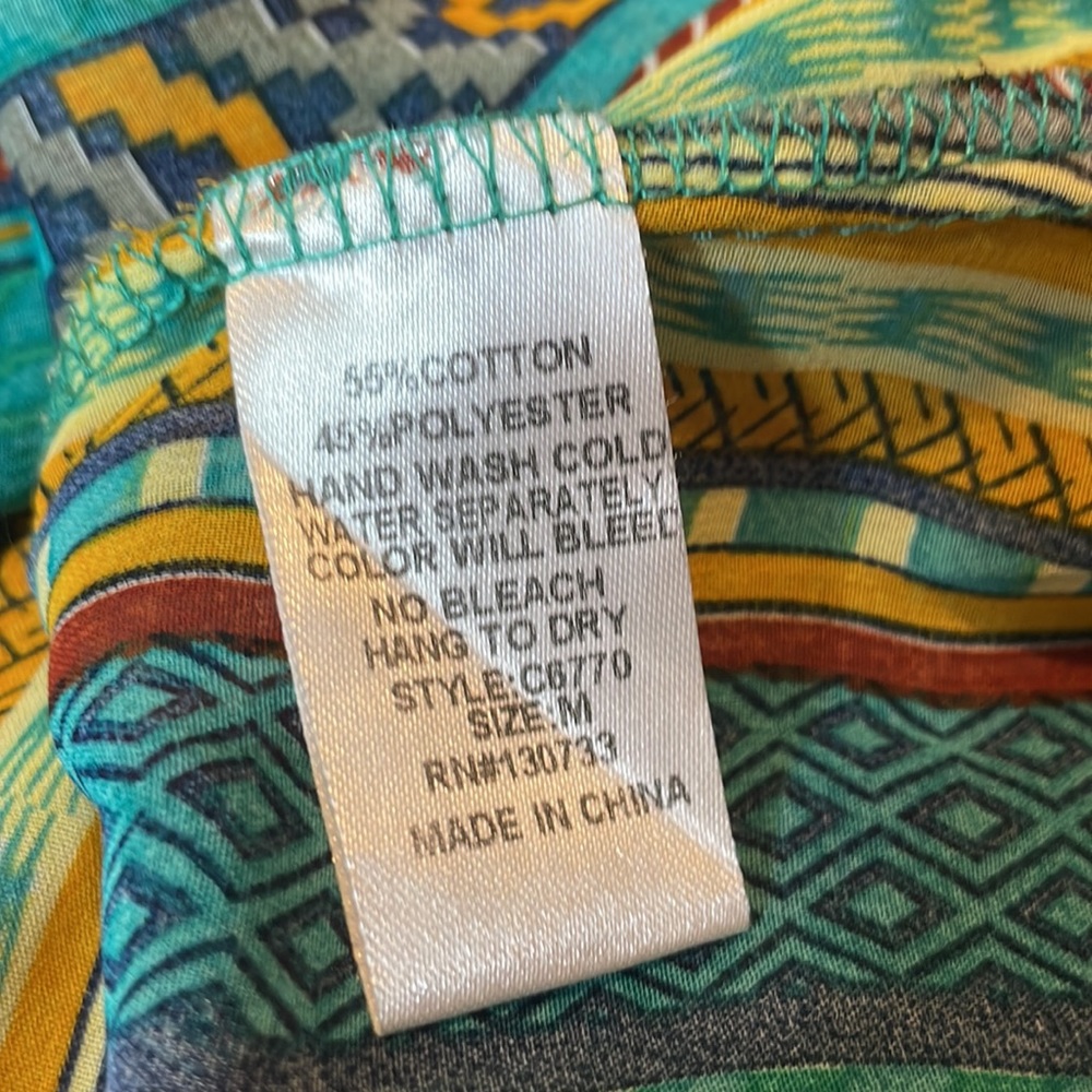 Umgee Sheer Teal & Orange Tribal Vertical Striped Tank Top - Picture 6 of 8